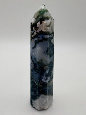 Moss Agate Crystal Tower Druzy Green White Stone Obelisk 180g